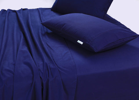 100% Egyptian Cotton Vintage Washed 500Tc Navy Blue Single Bed Sheets Set
