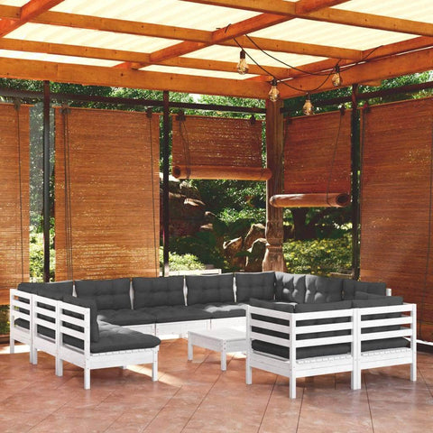 12 Piece Garden Outdoor Lounge Set With Cushions White Solid Pinewood