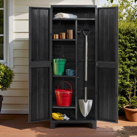 173Cm Outdoor Storage Cabinet Box Lockable Cupboard Sheds Garage Black