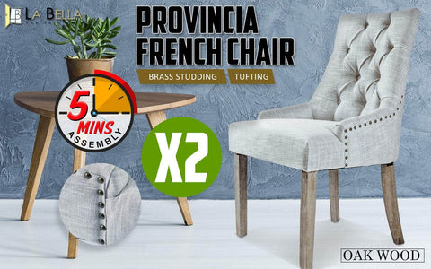 2X French Provincial Dining Chair Oak Leg Amour Grey