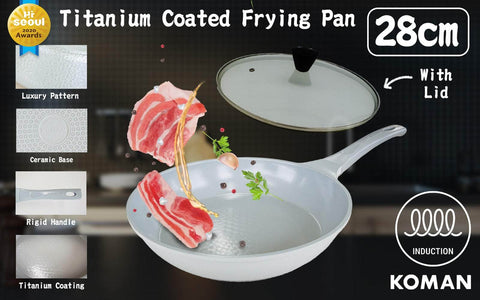 Frypan Frying Pan 28Cm Non-Stick Induction Ceramic + Glass Lid Grey
