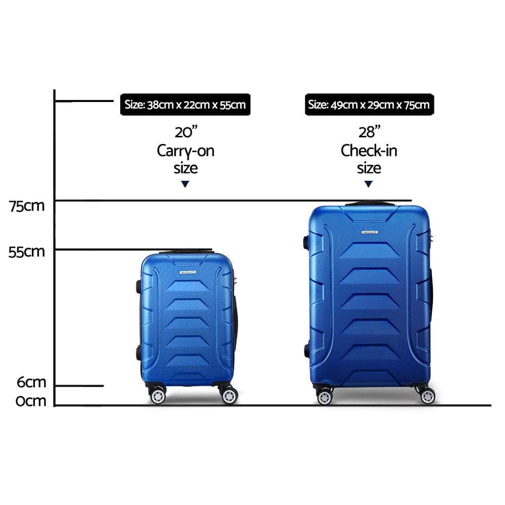 2pc Luggage Set - TSA Lock Enabled, Blue Suitcases with Trolley Design