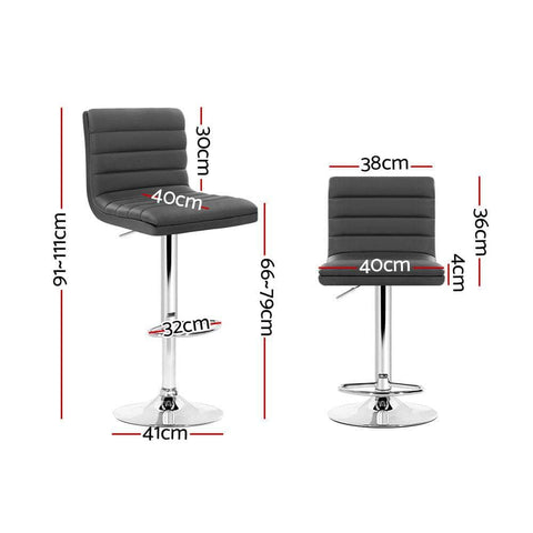 2x Bar Stools Padded Leather Gas Lift Grey