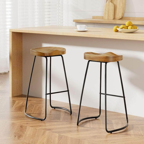 2x Bar Stools Tractor Seat 75cm Wooden