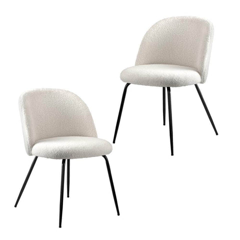 2x Dining Chairs Accent Chair Armchair Kitchen Upholstered Sherpa White