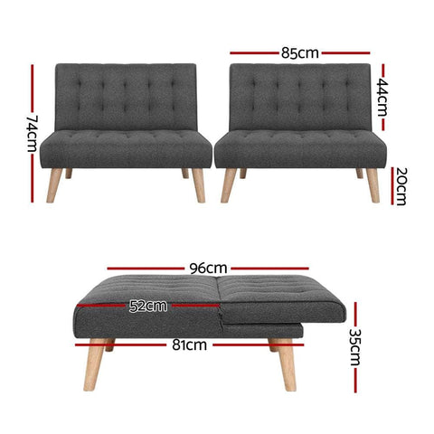 2x Sofa Bed Couch Single Seater Fabric Grey