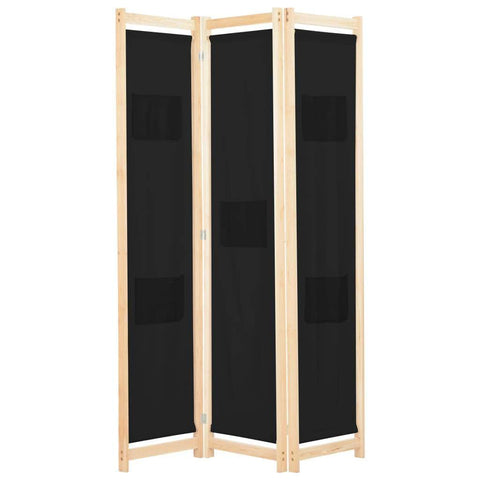 3-Panel Room Divider Black Fabric