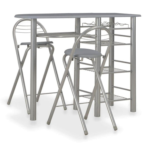 3 Piece Bar Set with Shelves Grey