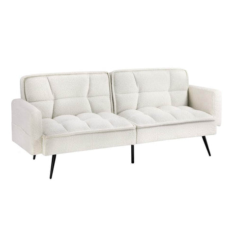 3-Seater Sofa Bed Convertible Boucle Sherpa Lounge Couch White