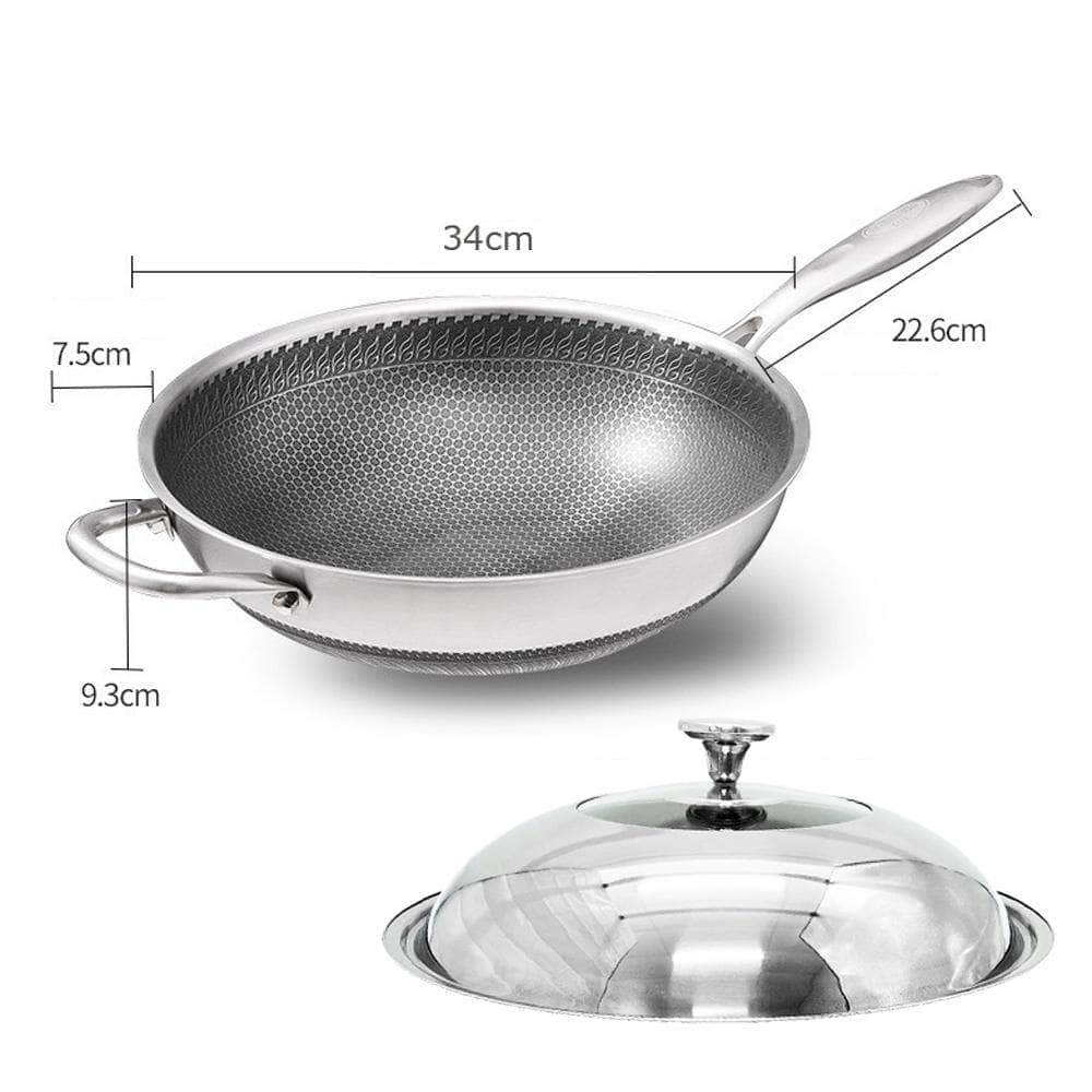 304 Stainless Steel Non-Stick Stir Fry Cooking Kitchen Wok Pan