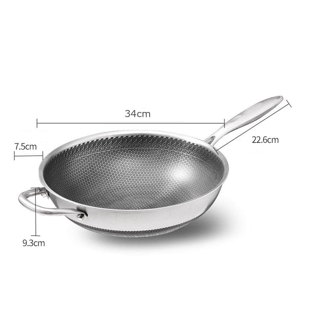 304 Stainless Steel Non-Stick Stir Fry Cooking Kitchen Wok Pan