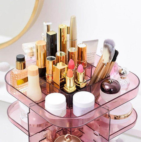 360 Rotating Makeup Organizer For Bedroom And Bathroom (Pink)