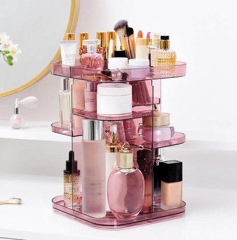 360 Rotating Large Capacity Makeup Organizer (Pink)