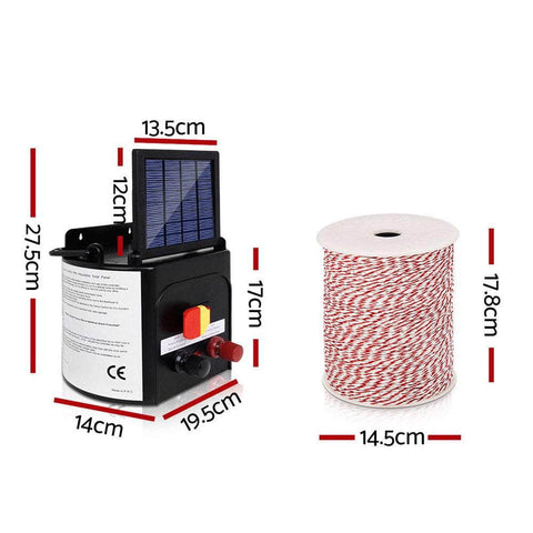 Fence Energiser 3Km Solar Powered Electric 500M Poly Wire Insulator