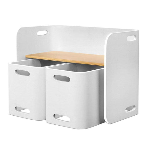 3Pcs Kids Table And Chairs Set Multifunctional Storage Desk White