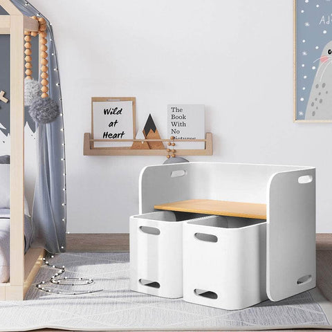 3PC Kids Table and Chairs Set Toys Play Desk Children Shelf Storage White