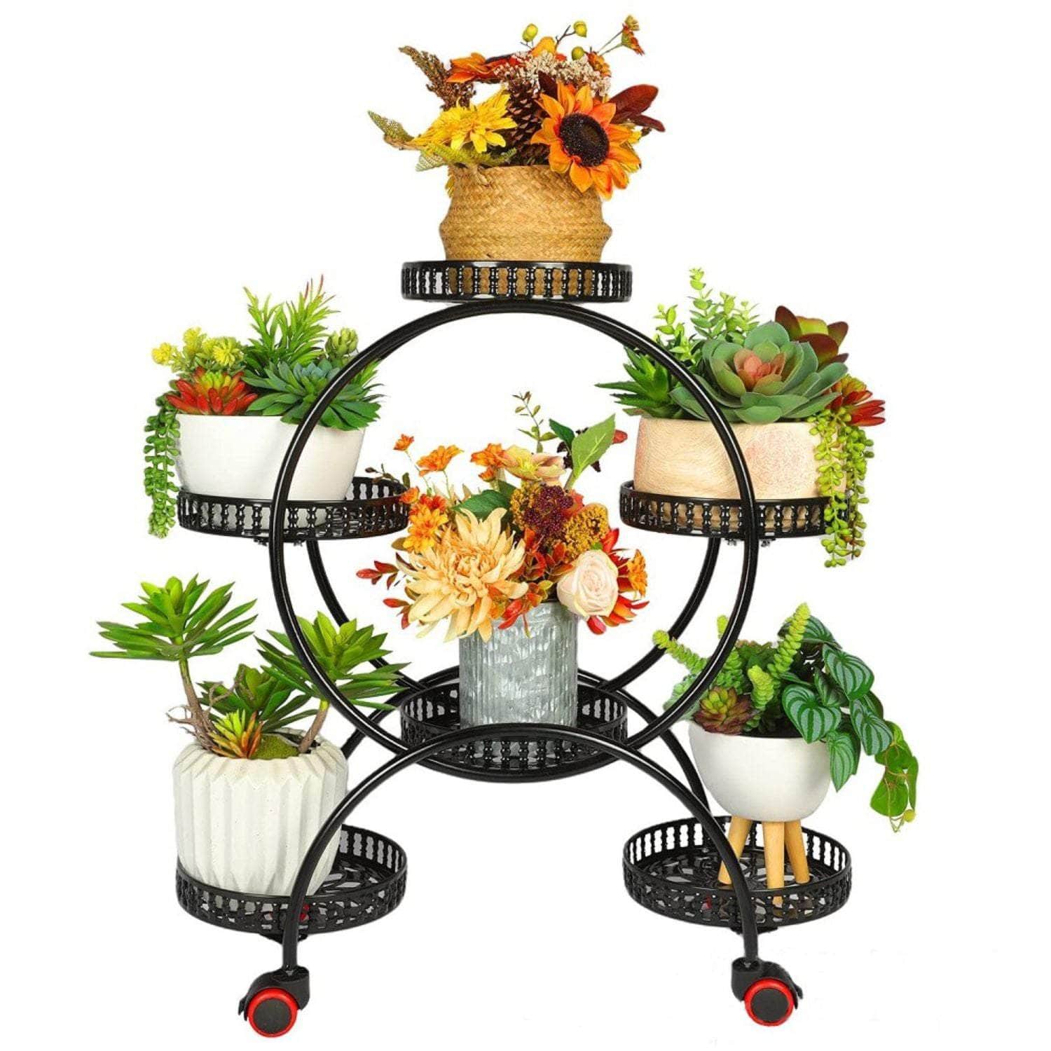 4 Layer 6 Pots Flower Holder Plant Stand Shelf With 4-Wheel (Black)