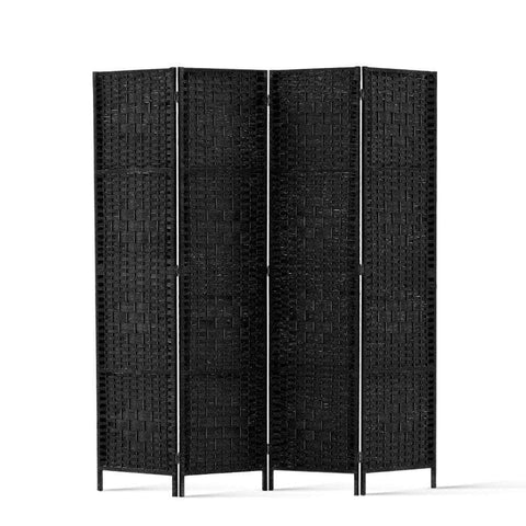 4 Panel Room Divider Screen 163X170Cm Woven Black