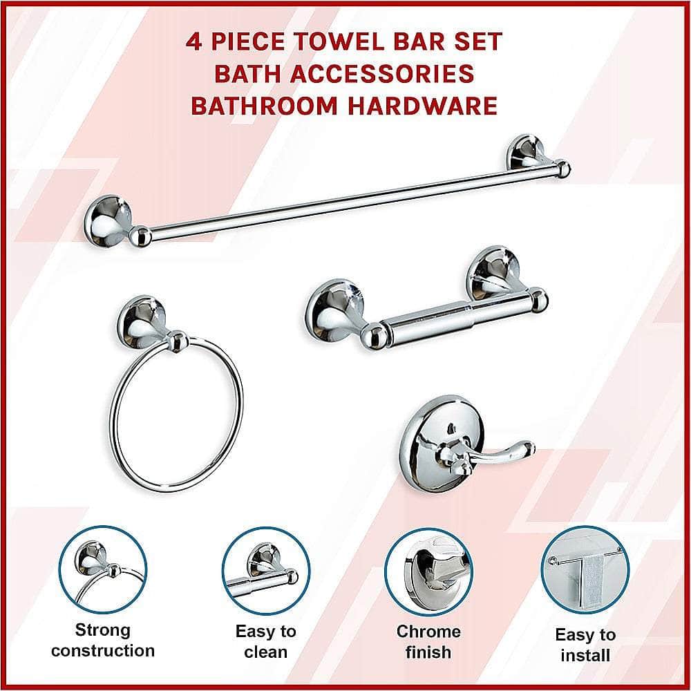 4 Piece Towel Bar Set Bath Accessories Bathroom Hardware - Brushed Nickel