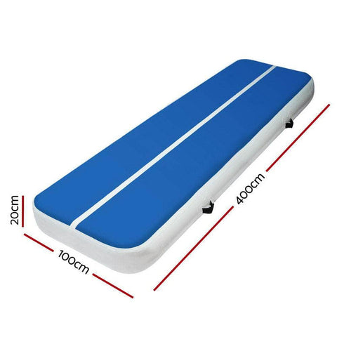 4M X 1M Inflatable Air Track Mat 20Cm Thick Gymnastic Tumbling Blue And White