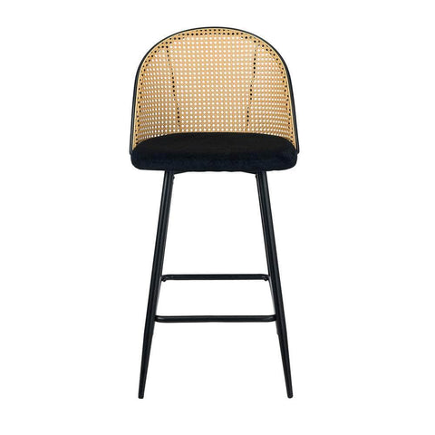 4x Bar Stools Rattan Dining Chair Velvet Black
