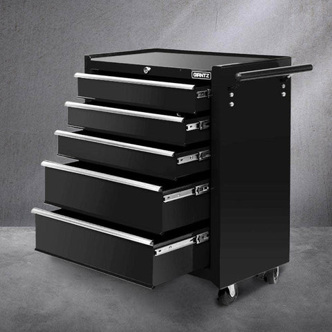 5 Drawer Mechanic Tool Box Storage Trolley - Black