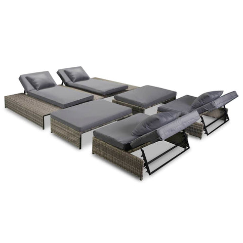 5 Piece Garden Lounge Set with Cushions Poly Rattan Grey