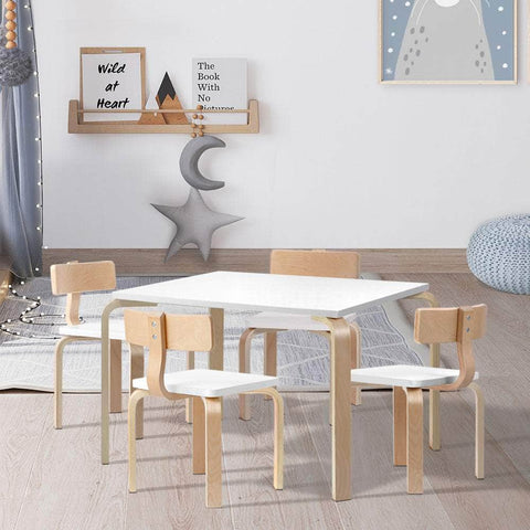 5PCS Childrens Table and Chairs Set Kids Furniture Toy Dining White Desk