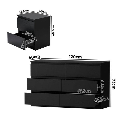 6 Chest of Drawers and Bedside Table Cabinet Bedroom Set