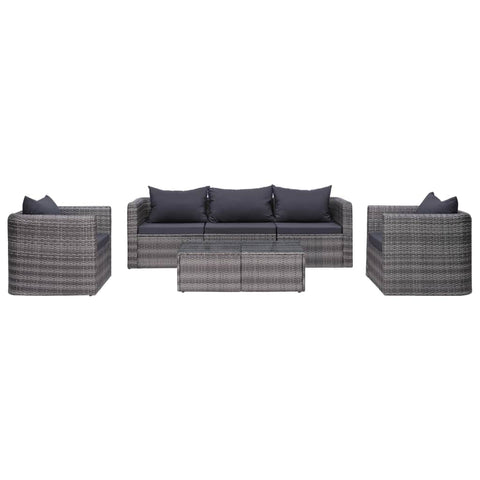 6 Piece Garden Sofa Set with Cushions & Pillows Poly Rattan Grey