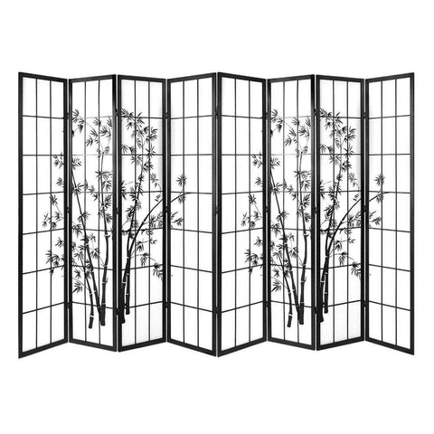 8 Panel Room Divider Screen Privacy Dividers Pine Wood Stand Shoji Bamboo Black White