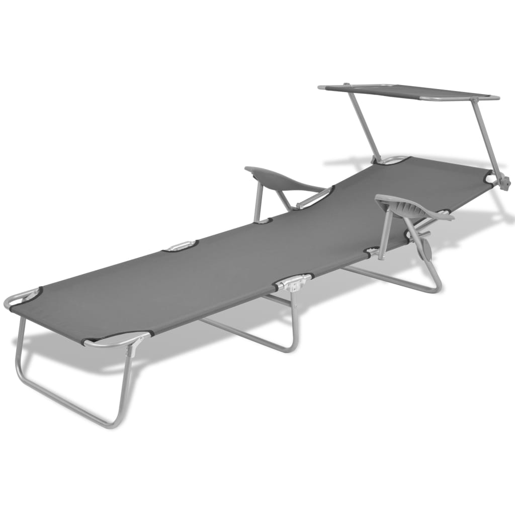 Sun Lounger with Canopy Steel Grey