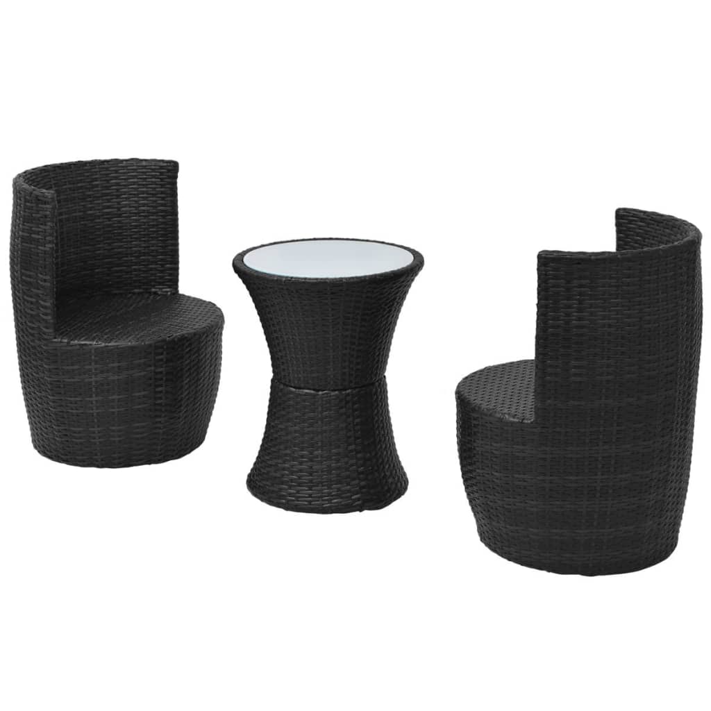 3 Piece Bistro Set with Cushions Poly Rattan Black