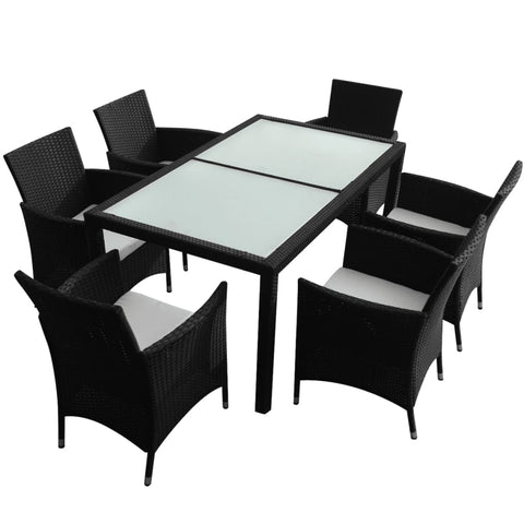 7 Piece Outdoor Dining Set with Cushions Poly Rattan Black