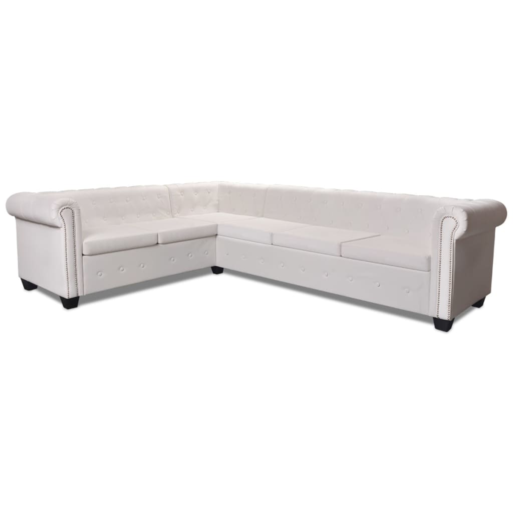 Chesterfield Corner Sofa 6-Seater Artificial Leather White