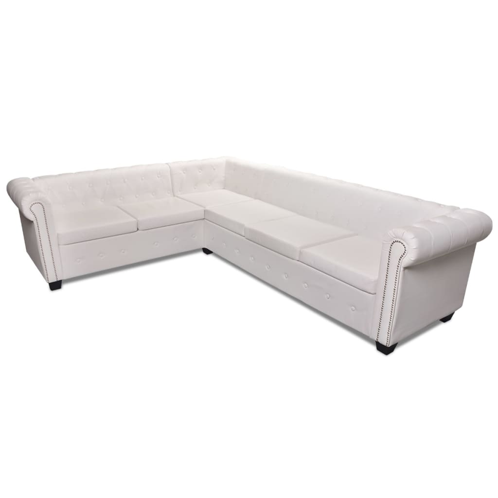 Chesterfield Corner Sofa 6-Seater Artificial Leather White