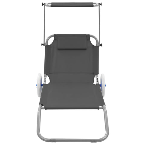 Folding Sun Lounger with Canopy and Wheels Steel Grey