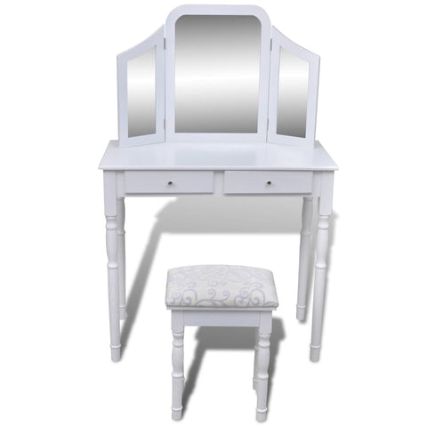 Dressing Table with 3-in-1 Mirror and Stool 2 Drawers White