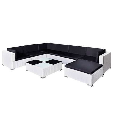 8 Piece Garden Lounge Set with Cushions Poly Rattan White