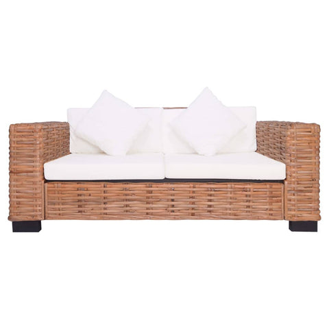 2 Piece Garden Sofa Set with Cushions Natural Rattan