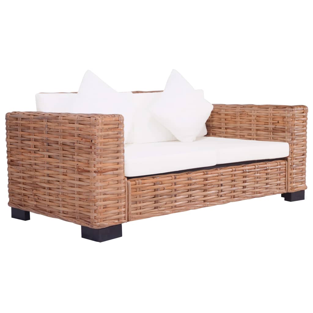 2 Piece Garden Sofa Set with Cushions Natural Rattan