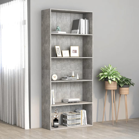 5-Tier Book Cabinet Concrete Grey Chipboard