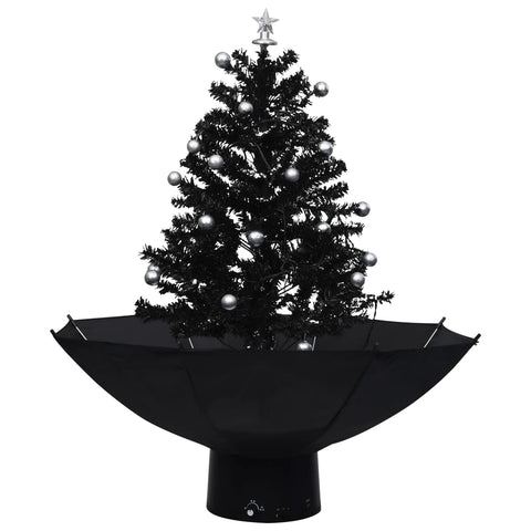 Snowing Christmas Tree with Umbrella Base Black