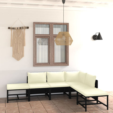 Rattan Noir Luxury: 6-Piece Garden Lounge Set with Plush Cushions