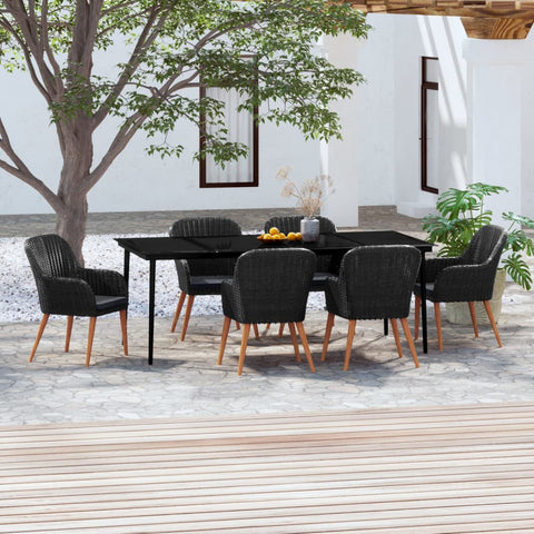 Chic Fresco Dining: 7-Piece Garden Dining Set in Sleek Black with Plush Cushions