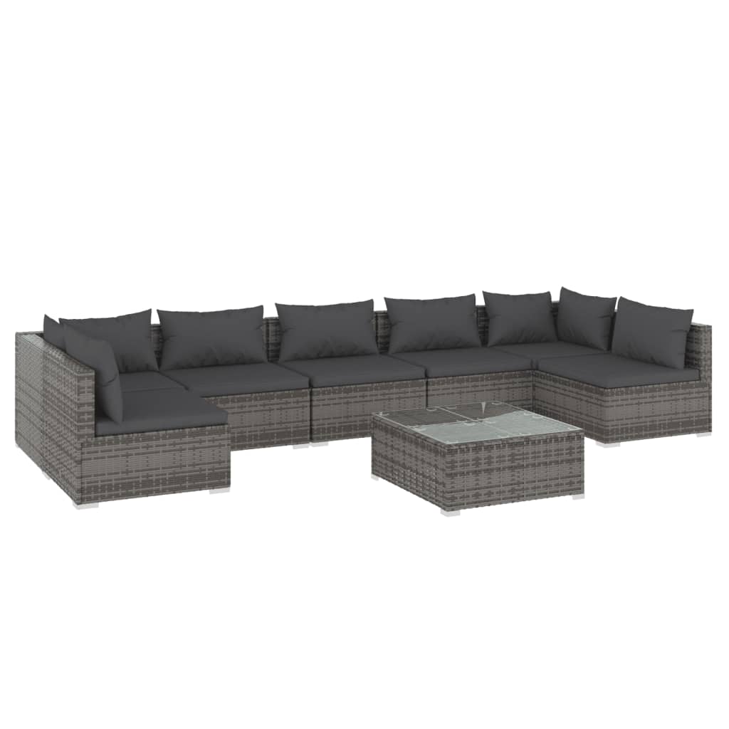 Grey Rattan Oasis: 8-Piece Garden Lounge Set with Plush Cushions