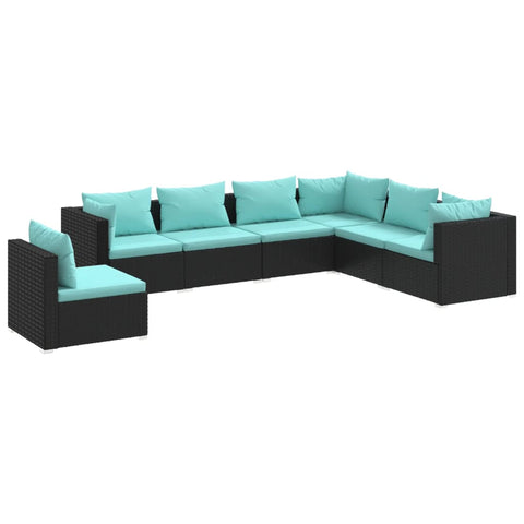 7 Piece Garden Lounge Set with Cushions - Black