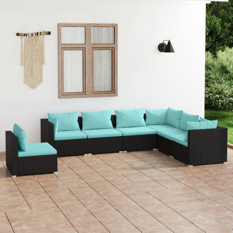 7 Piece Garden Lounge Set with Cushions - Black