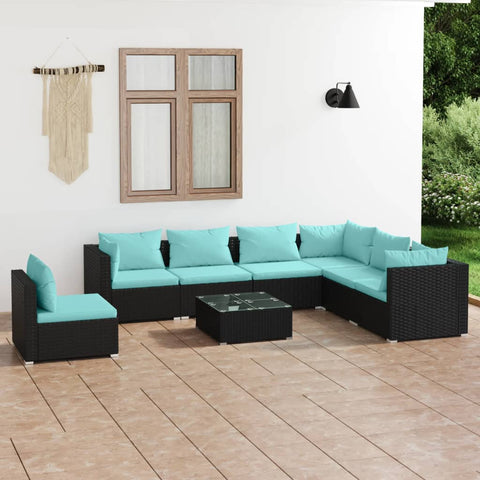 8 Piece Garden Lounge Set with Cushions Poly Rattan /Black