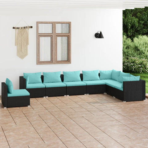 8 Piece Garden Lounge Set with Cushions Poly Rattan ,Black